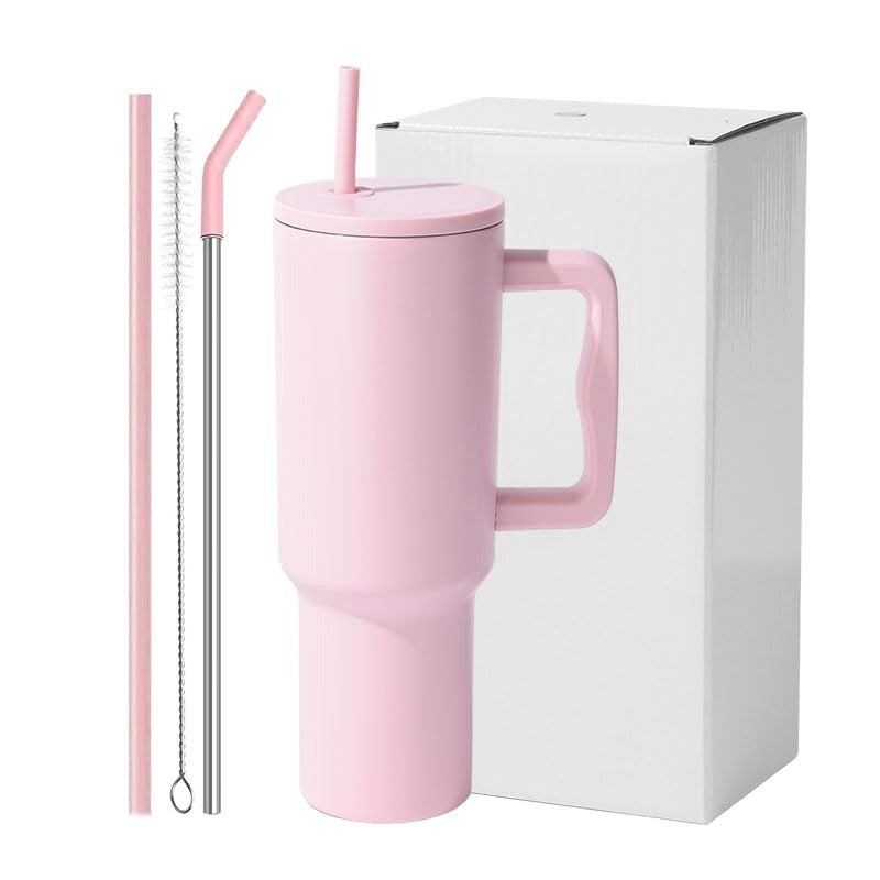 1200ml Tumblers Pink With Steel Straw