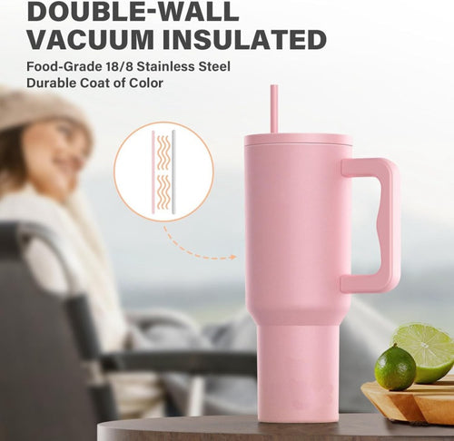 1200ml Tumblers Pink With Steel Straw