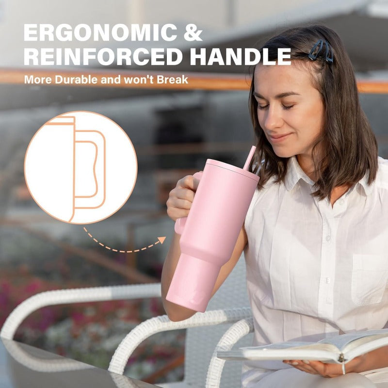 1200ml Tumblers Pink With Steel Straw