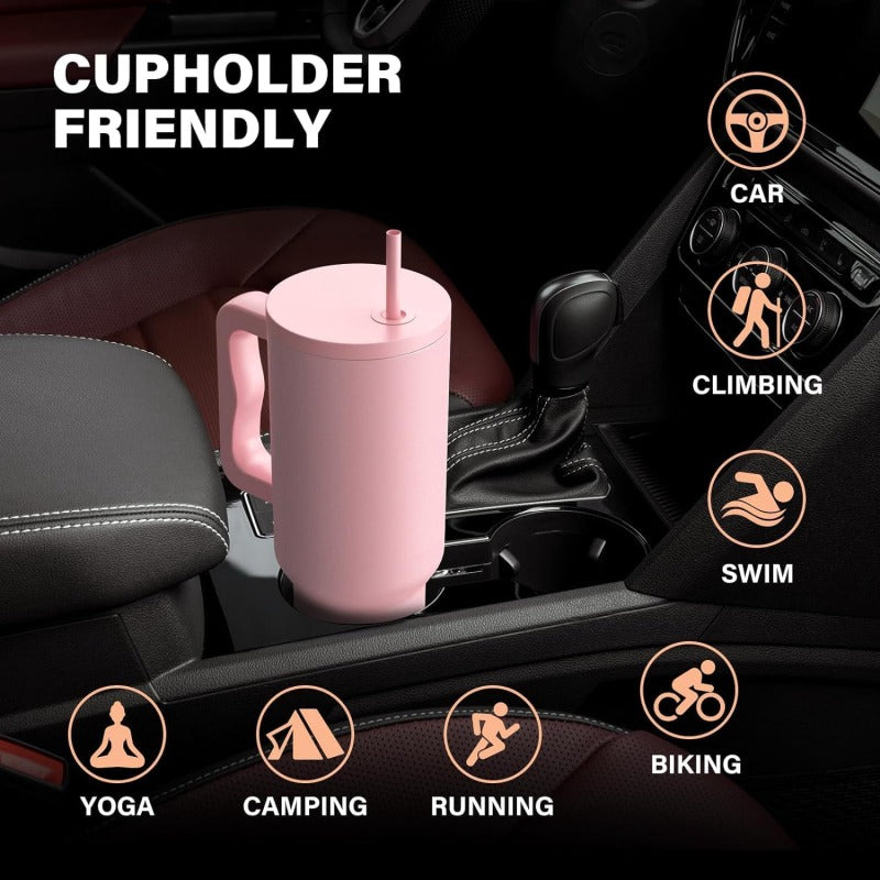 1200ml Tumblers Pink With Steel Straw