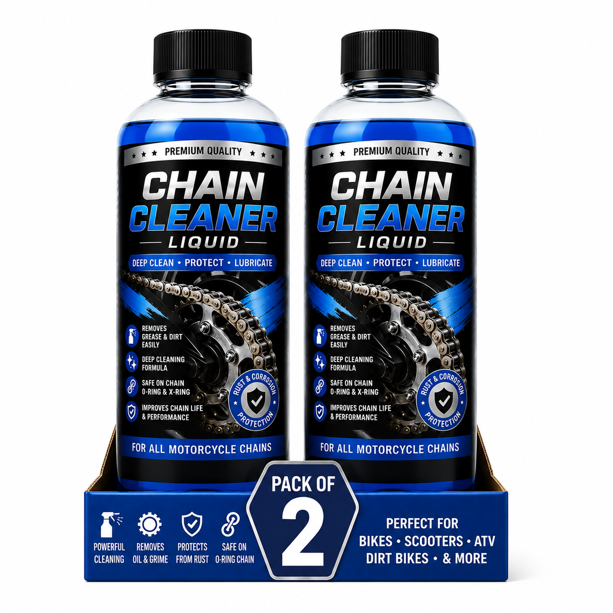 Premium Motorcycle Chain Cleaner Liquid | Deep Clean & Degreaser | Removes Grease & Dirt | Safe for O-Ring & X-Ring Chains | Pack of 2
