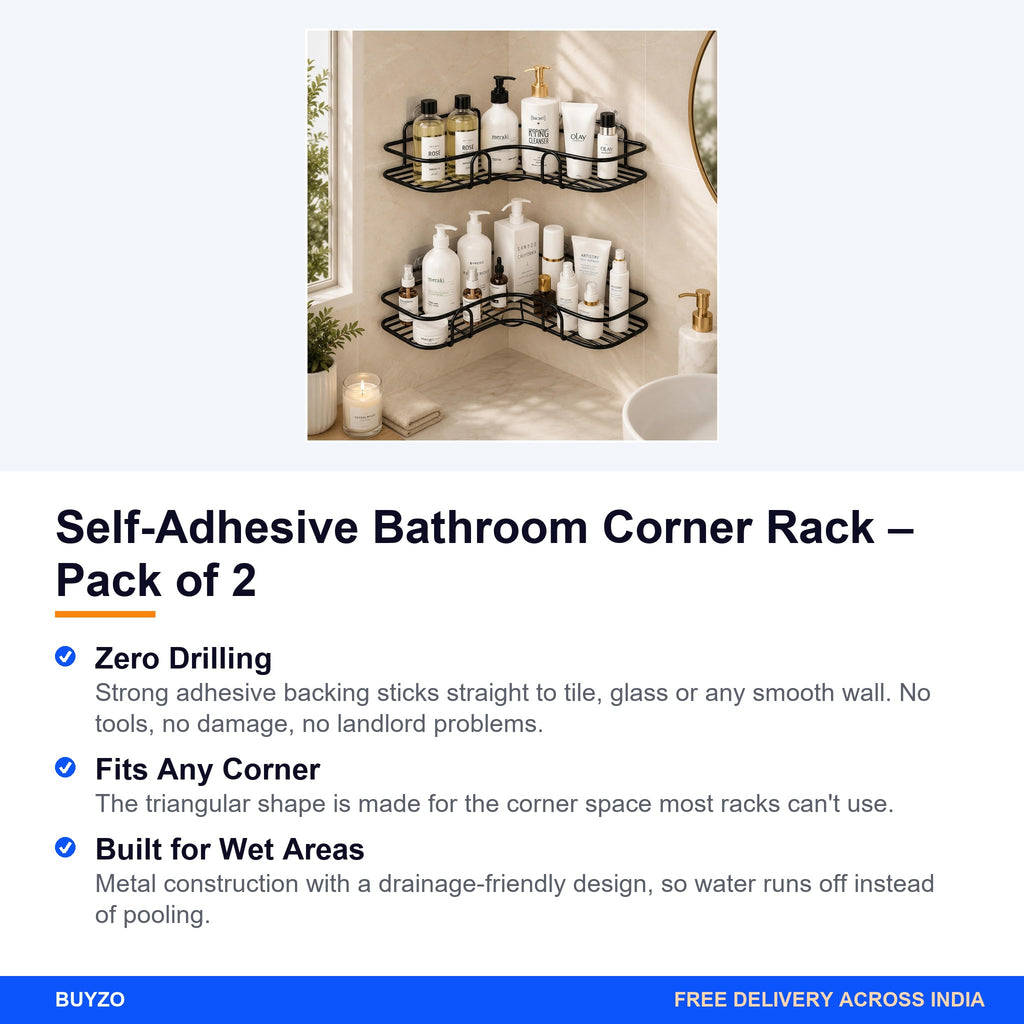 Self-Adhesive Bathroom Corner Rack – Pack of 2 – Buyzo