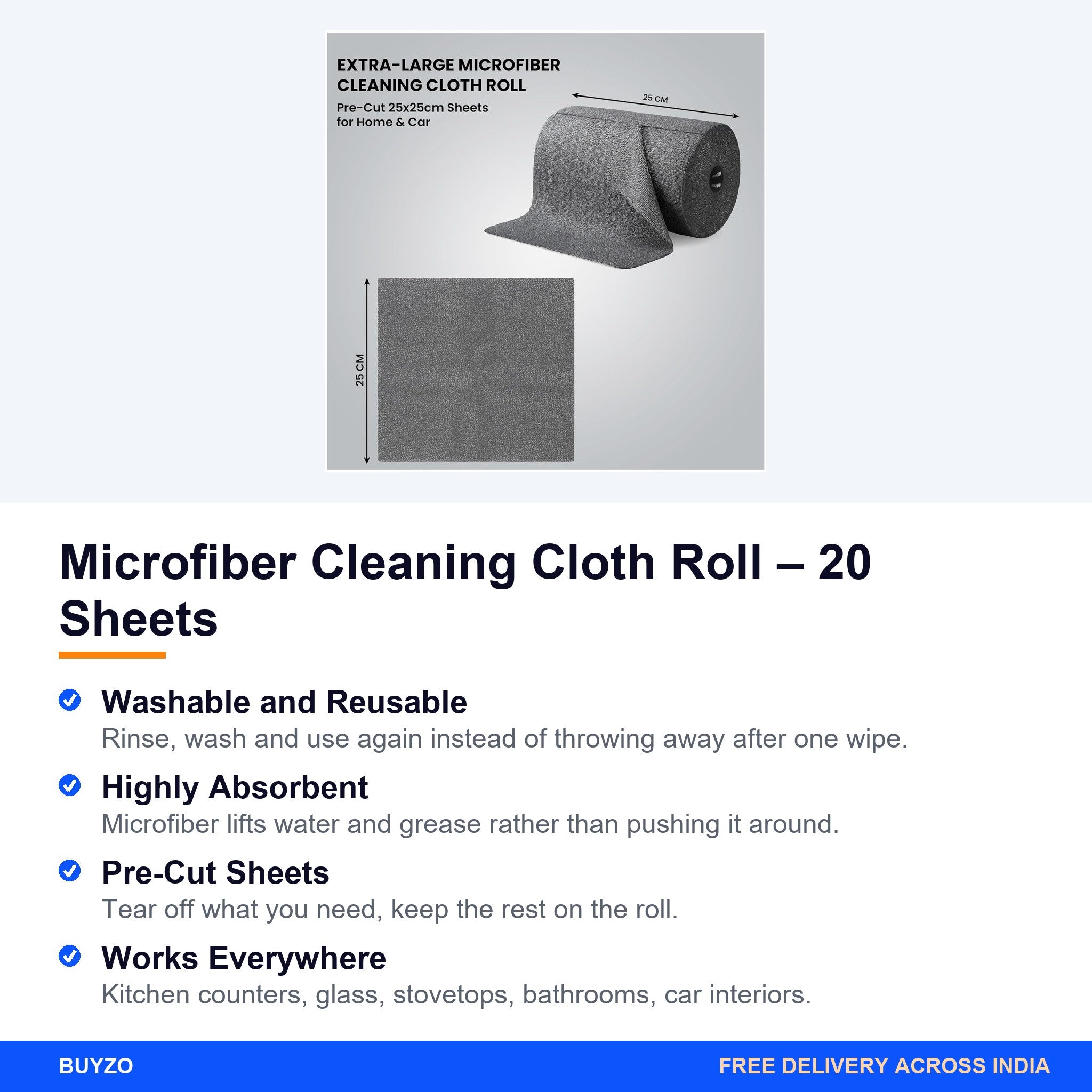 Microfiber Cleaning Cloth Roll – 20 Sheets – Buyzo