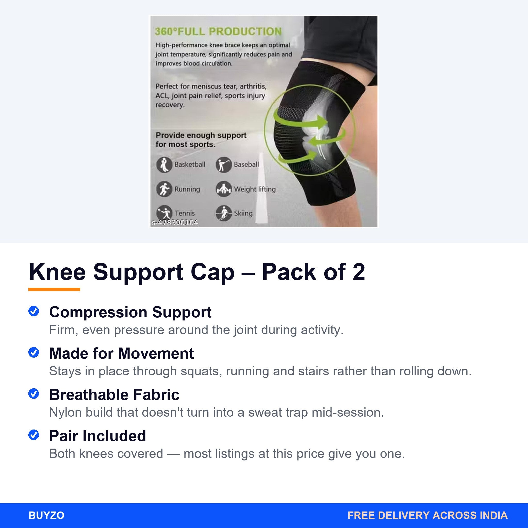 Knee Support Cap – Pack of 2 – Buyzo