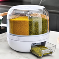 6-Grid Rotating Grain Dispenser - Grocery storage container for pulses, cereal, grains & rice with Measuring Cup (White)