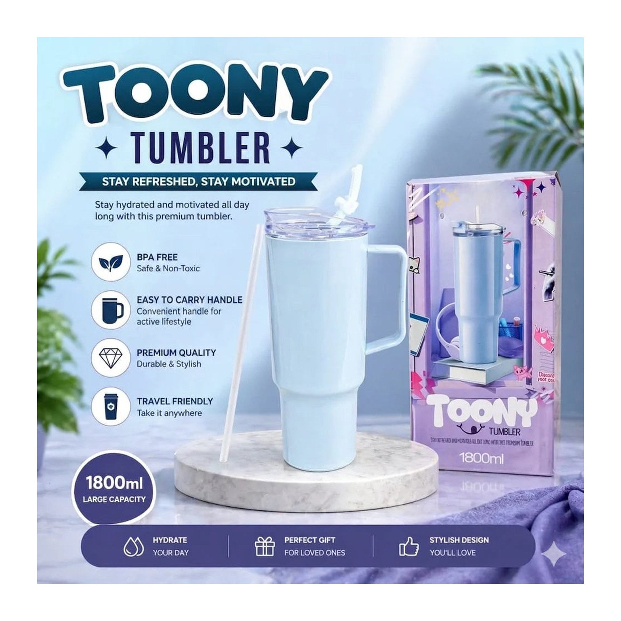 1800ml Travel Tumbler with Leak-Proof Lid – view 3
