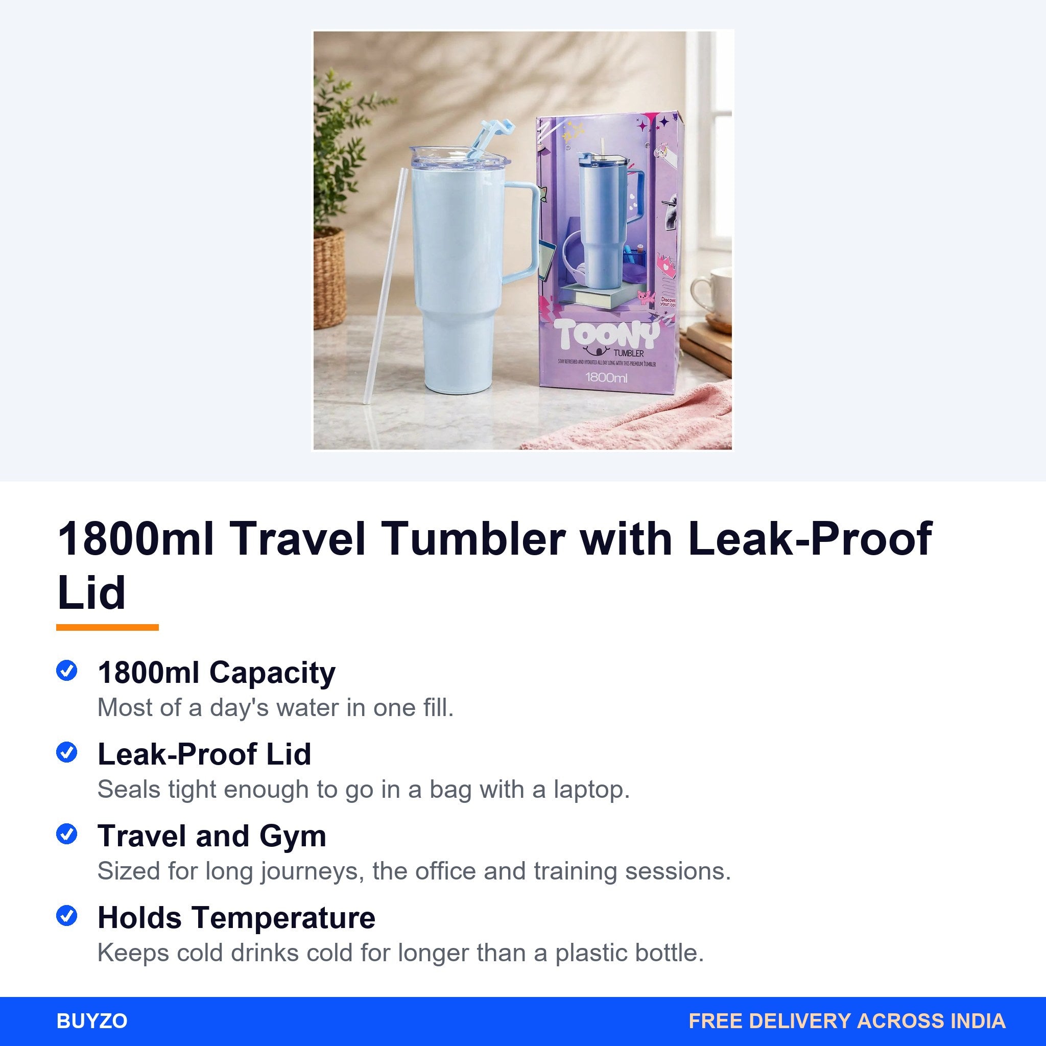 1800ml Travel Tumbler with Leak-Proof Lid – Buyzo